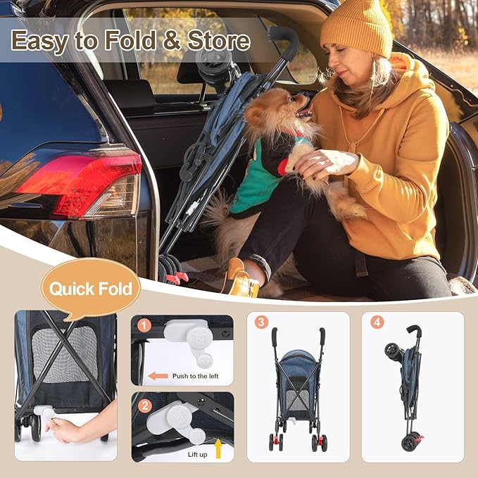 Pet Stroller for Small Dogs Medium Dogs 33lbs, Dog Pram Ultra Light - only 3.5 kg, Dog Stroller Pet Pram with 4 Wheel Foldable/Storage Basket/Cup Holder-P07 (Navy)
