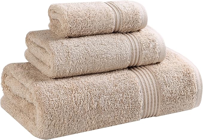 Superior Heritage Egyptian Cotton 3 Piece Towel Set, Assorted Absorbent Towels for Bathroom, Guest Bath, Luxury Home Decor Essentials, Includes 1 Bath, 1 Hand, 1 Face Towel/Washcloth, Taupe