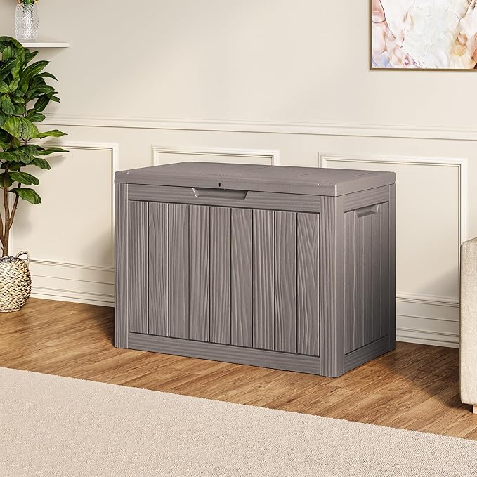 Outdoor Storage Box, Weather-Resistant Resin Deck Box for Patio, Balcony, Poolside, Holds Garden Tools & Cushions (45 Gallon, Gray)