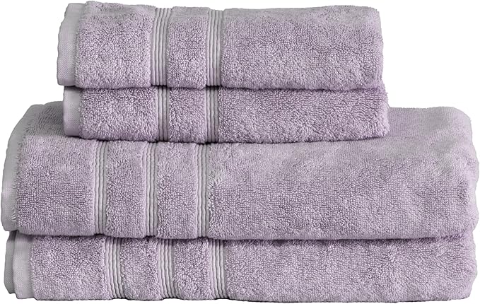Mosobam Luxury Turkish 4pc Towel Set 30X58 16X30 Lavender Aura Oversize 700 GSM Bamboo Viscose & Aegean Turkish Combed Cotton