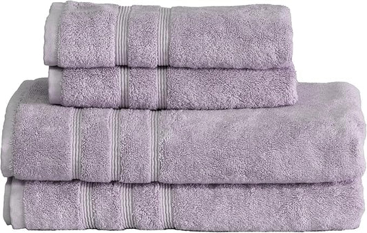Mosobam Luxury Turkish 4pc Towel Set 30X58 16X30 Lavender Aura Oversize 700 GSM Bamboo Viscose & Aegean Turkish Combed Cotton