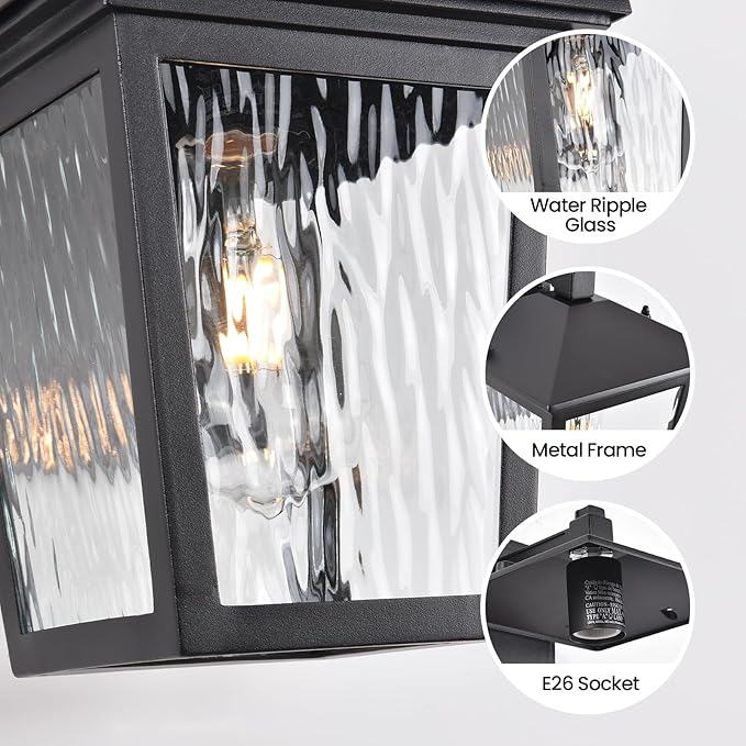 Dusk to Dawn Outdoor Wall Lantern, Exterior Wall Sconce Light Fixture with E26 Base, Black Waterproof Wall Mount Light, Outdoor Lantern for Porch