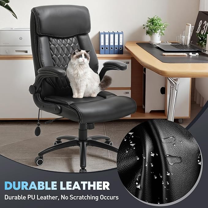 Heavy Duty High-Back Office Chair, Ergonomic Home Computer Chair with Lumbar Support & Tilt Lock, Big and Tall Executive Office Chairs for Work, Black, Set of 2