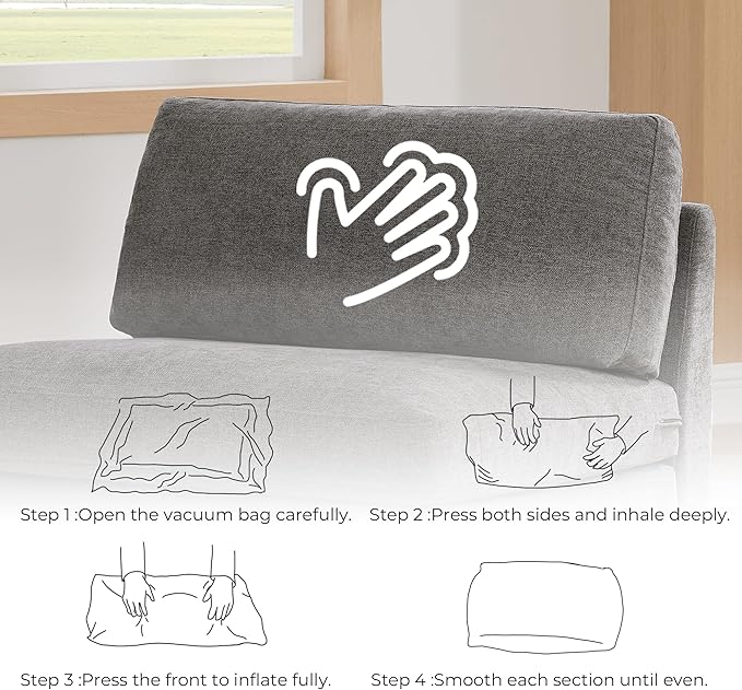 CHITA Super Large Luxury 3 Seat Sectional Modular Sofa, Down Filled Modern Sofa, Deep Seat Comfty Cloud Couch, 118 inch Width, 3 Seat Couch, Solid Wood Leg, Grey