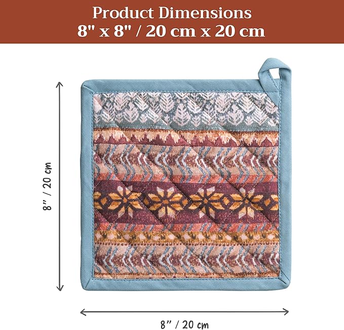Maison d' Hermine Pot Holders Set 100% Cotton Heat Resistant Potholders 8" x 8" Hot Pads with Loop for Thanksgiving Christmas Decorations BBQ Cooking Baking Handling Hot Pans (Pack of 2, Fair Isle)