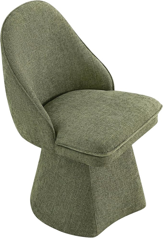 Swivel Dining Chairs Set of 1, Upholstered Mid Century Modern Deskchair with Round Back, Linen Fabric Kitchen Chairs for Dining Room, Bedroom, Dressing Room, Moss Green