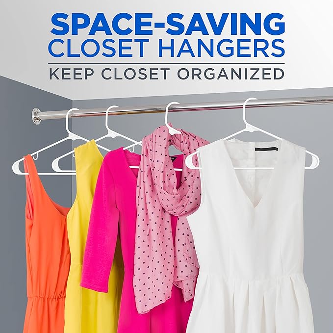 SereneLife 50 Pack Plastic Hangers, Non-Slip, Space-Saving Closet Organizers, Durable and Strong for Shirts, Sweaters, Hoodies, Kids Clothes & Dresses, Ultra-Thin, Lightweight