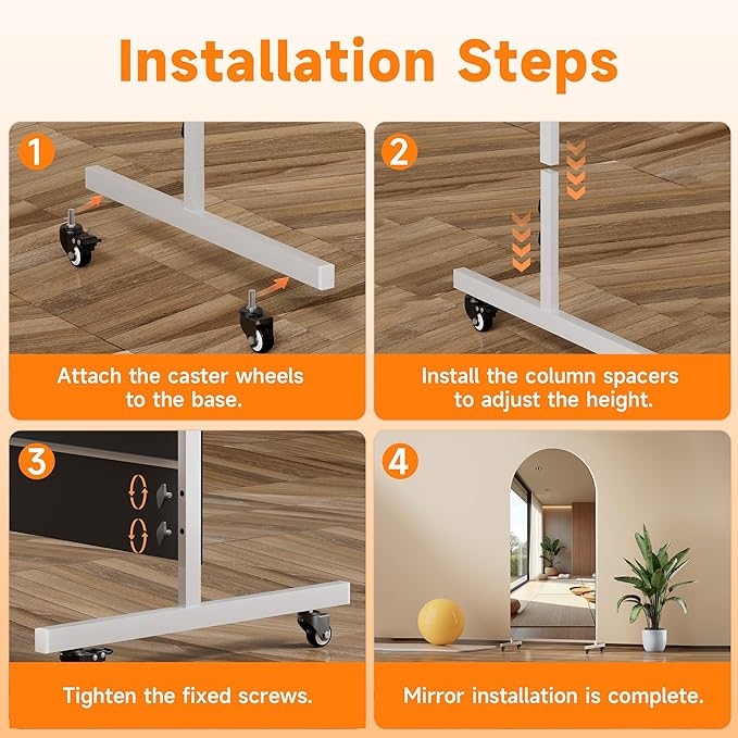 Hasipu 67" x 40" Arched Rolling Home Gym Mirror with Wheels, 360° Swivel Body Mirror with HD Tempered Glass, Large Floor Mirror for Yoga Room, Dance Studio, Bedroom & Home Gym