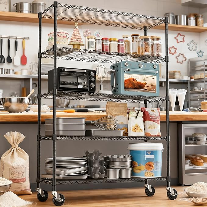 5 Tiers Shelf 1750 lbs Steel Storage Shelving Utility Shelving Unit Steel Organizer Wire Rack for Home,Kitchen,Office,Garage Black 17.7" D x 47.2" W x 76.8" H