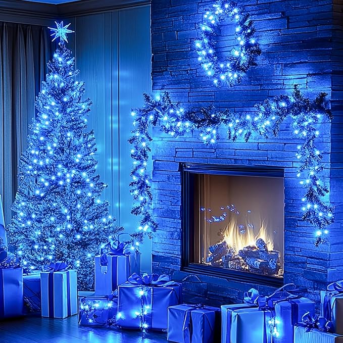 Kwaiffeo Blue String Lights: 500LED 164FT 8 Modes Blue Fairy Lights for Christmas Halloween Decorations Outdoor Indoor