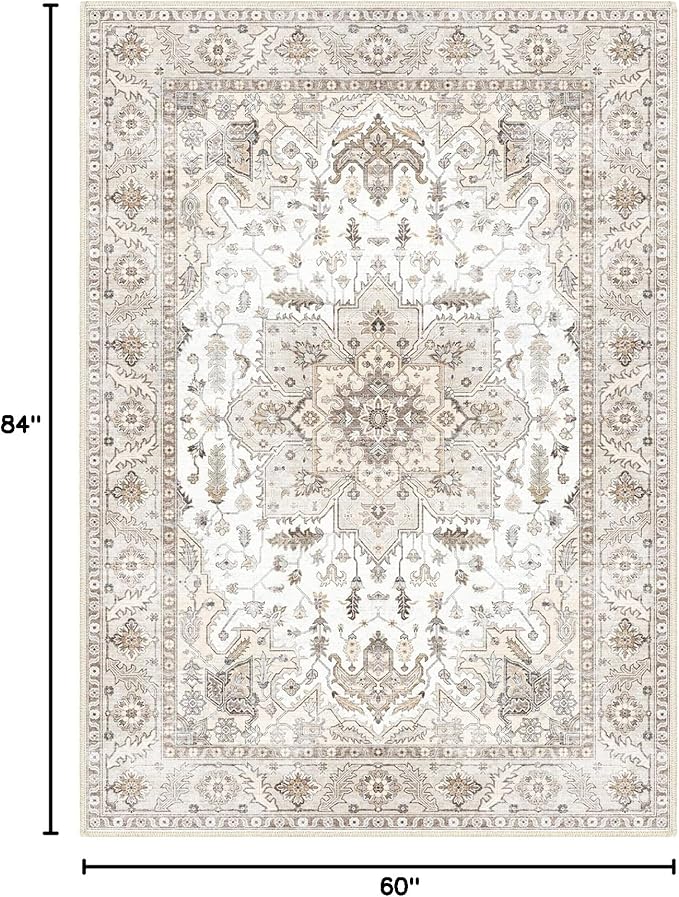 Area Rug 5x7, Machine Washable Rugs for Bedroom, Large Non Slip Persian Rug for Bedroom Living Room Kitchen Entryway Bathroom Office Carpet Brown…