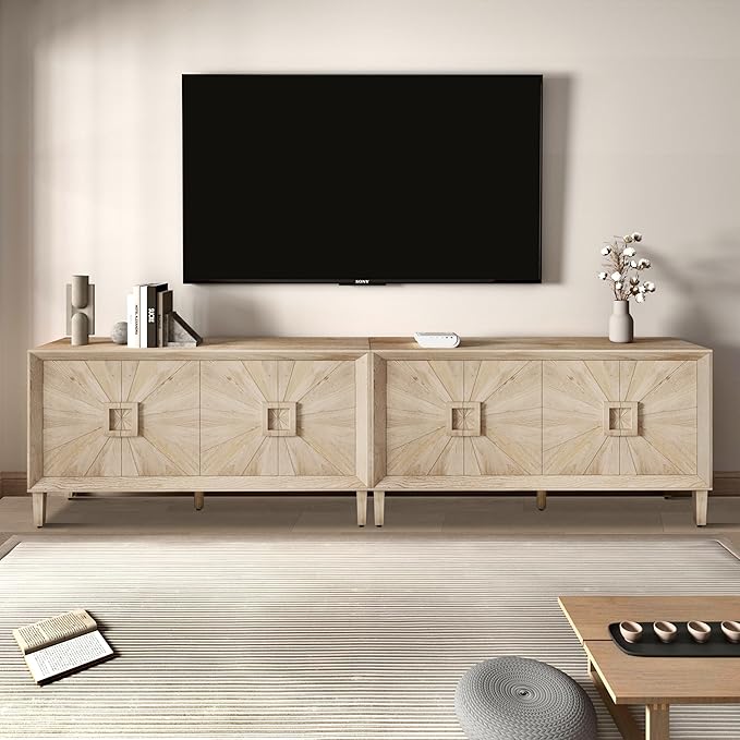 60'' Rustic Large Sideboard with 4 Doors and Adjustable Shelves, Heavy-Duty Antique Wood Entryway Console Table TV Stand for Living Room Dining Room (Antique Natural-10.2)