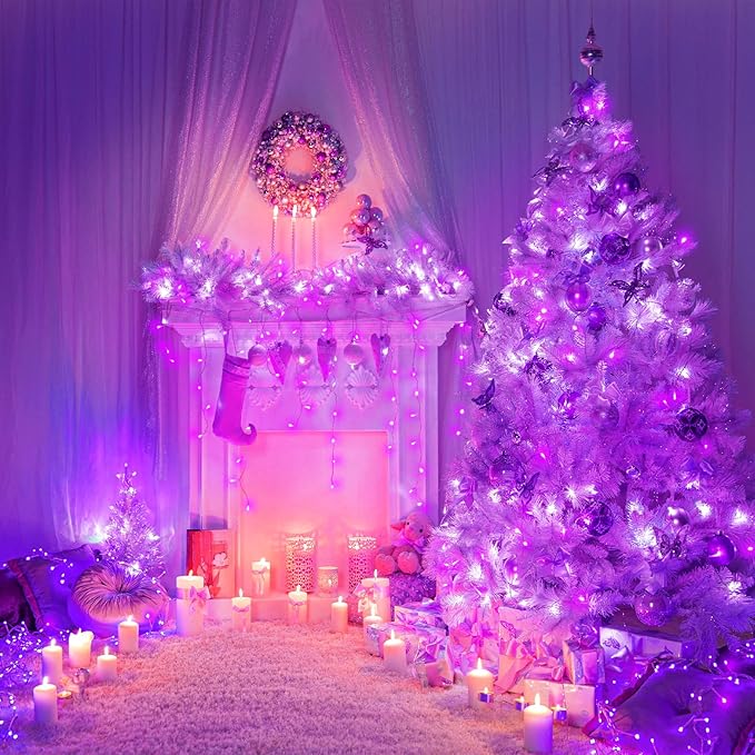 200 LED Purple Christmas Lights Outdoor Waterproof 66ft String Lights Indoor Clear Wire with 8 Modes Plug in Twinkle Fairy Light for Party Xmas Tree Decorations