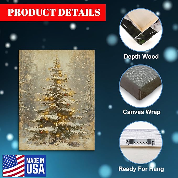 Framed Christmas Pictures Wall Decor,Vintage Pine Tree Prints,Winter Christmas Canvas Wall Art Decoration for Bedroom Bathroom Living Room Rustic Xmas Holiday Gifts (Christmas Tree 2, 11'' X 14'')