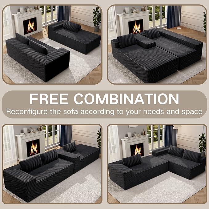 105.5" Modular Sectional Sofa L Shape for Bedroom, Modular Cloud Sofa with Deep Seat for Living Room, Upholstered Couches No Assembly Required Black, Left Facing Chaise
