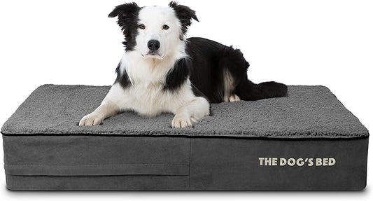 The Dog’s Bed Orthopedic Memory Foam Dog Bed, Large Grey Plush 40x25, Pain Relief for Arthritis, Hip & Elbow Dysplasia, Post Surgery, Lameness, Supportive, Calming, Waterproof Washable Cover