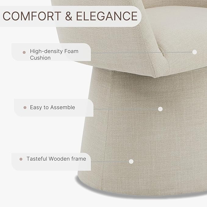 Swivel Dining Chairs Set of 4, Upholstered Mid Century Modern Deskchair with Barrel Back, Linen Fabric Kitchen Chairs for Dining Room, Bedroom, Dressing Room, Linen