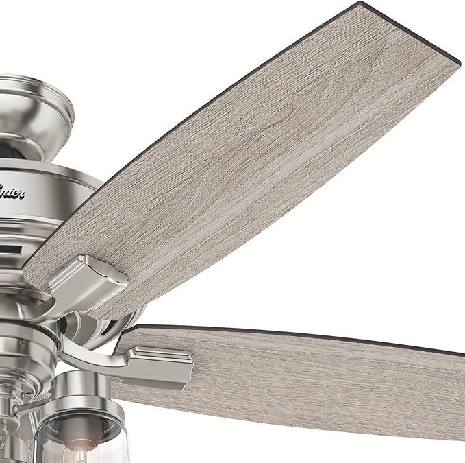 Hunter 52 inch Indoor Ceiling Fan with LED Lights and Remote Control - Standard Mount Ceiling Fan, 5 Blades, For Bedroom, Living Room, or Kitchen, Quiet - Bennett 54190, Brushed Nickel