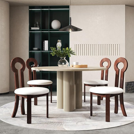 Wooden Dining Chairs Set of 4 Upholstered Kitchen & Dining Room Sherpa Chairs, Mid Century Modern Dining Chairs White with Walnut Legs