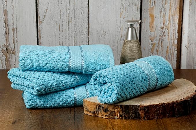 Ample Decor 100% Cotton Hand Towel for Bathroom Set of 4 - Popcorn Textured Towels - 18 X 28 Inch Sky Blue