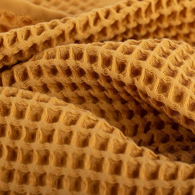 Püskül - Luxury Waffle Towel Set for Bathroom 4 Pieces Mustard, Premium Quality Organic 100% Turkish Cotton 2 Hand and 2 Bath Towels, Quick Dry Thin Waffle Towels, Made in Turkiye (Mustrad Yellow)