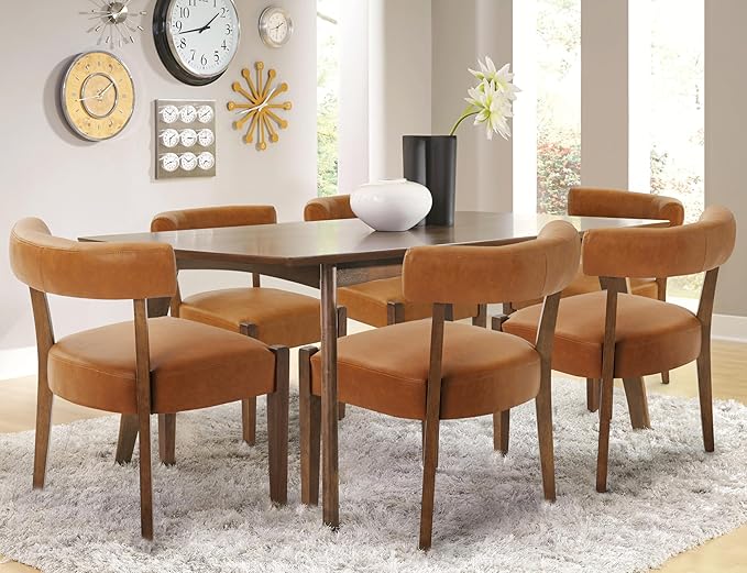 Faux Leather Dining Chairs Set of 6 Upholstered Kitchen & Dining Room Wooden Chairs Mid Century Modern Dining Chairs Low Back, Brown