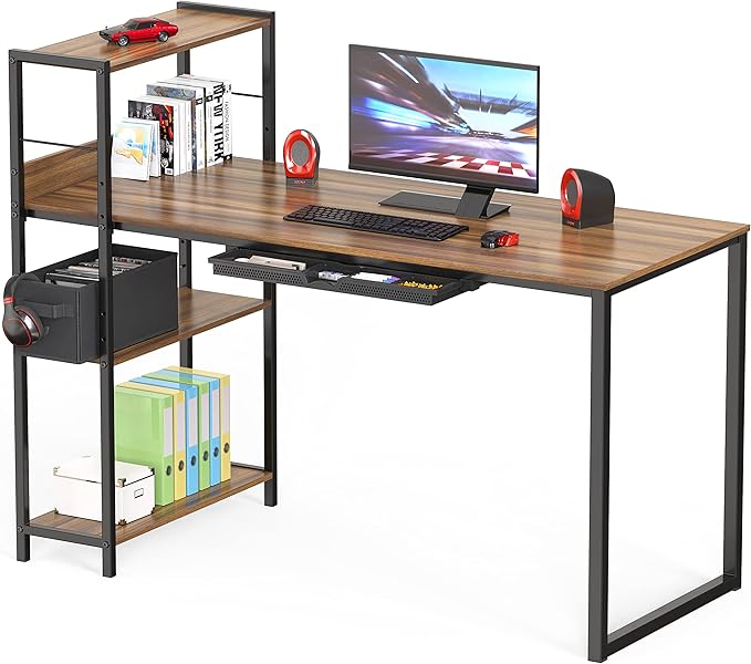 SHW 46-Inch Home Office Mission Computer Desk with Side Shelf and Drawer, Walnut