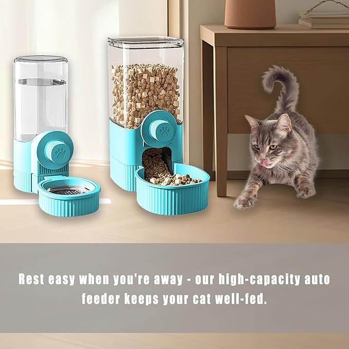 Hanging Automatic Bunny Feeder & Water Dispenser Set - gravitydesign Food Bowl and Waterer for Rabbits, Guinea Pigs, Chinchillas，Food Water Bowl, Small Animals Feeder for Cages