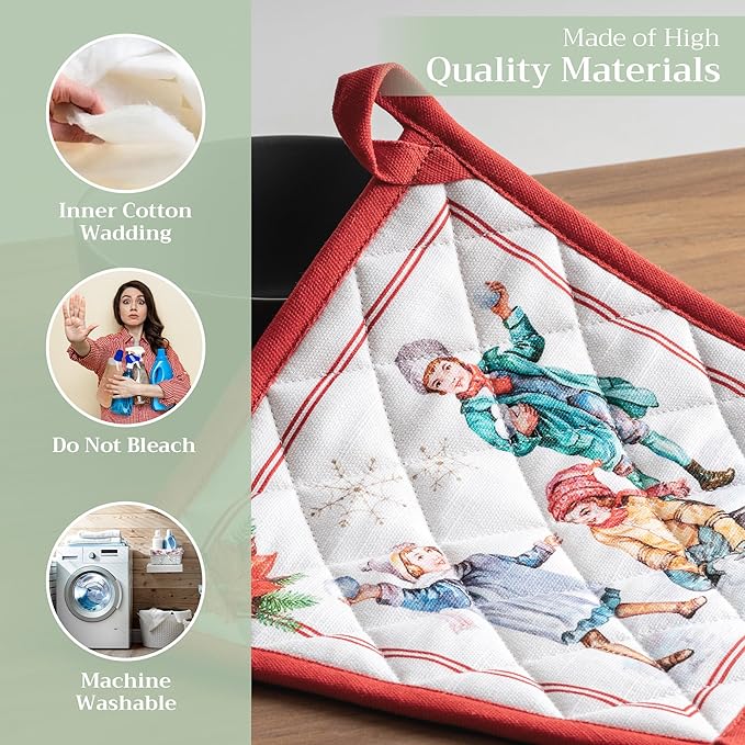 Maison d' Hermine Pot Holders 100% Cotton Heat Resistant Potholders 8" x 8" Hot Pads with Loop for Thanksgiving Christmas Decorations BBQ Cooking Baking Handling Hot Pans (Pack of 1, Chromo)