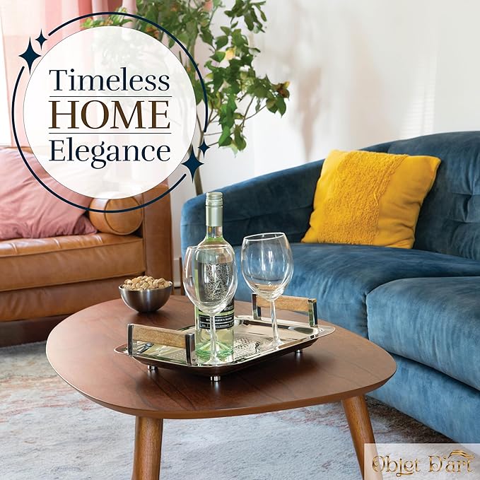 Decorative Silver Tray by Objet D’Art, Verona Beaufort Round Bar Tray for Living Room, Ottoman and Coffee Table, Trays for Candles, Liquor, and Centerpieces