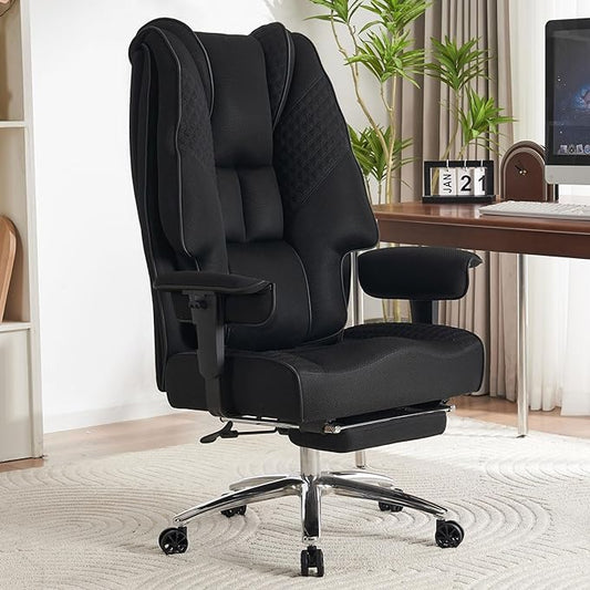 Big and Tall Office Chair 400lbs Wide Seat, Leather High Back Executive Office Chair with Foot Rest, Ergonomic Chairs Lumbar Support for Lower Back Pain Relief (Mesh Black)