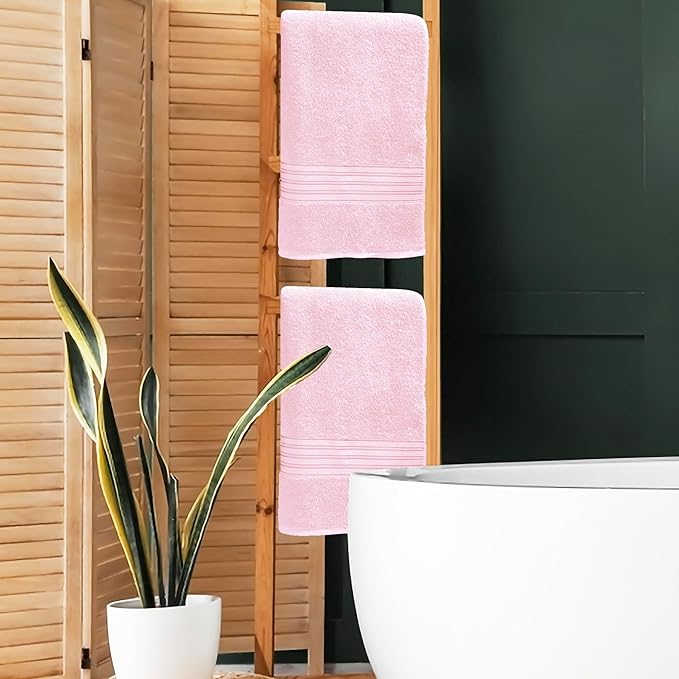 BOUTIQUO 100% Cotton 2 Pack Bath Towel Set 28x55 inches, Eco-Friendly Large Bath Towels, Compact Quickdry Lightweight Soft & Highly Absorbent Bath Towel, Ideal for Everyday Gym Travel Camp Pool - Pink