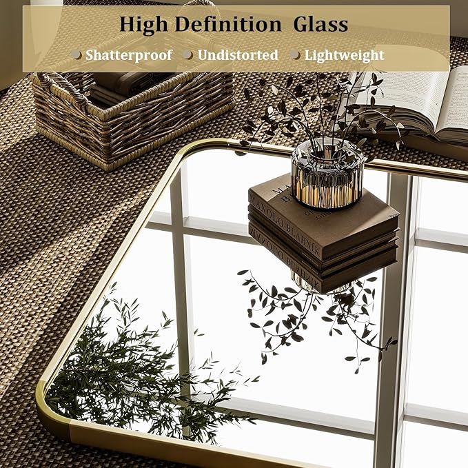 VooBang Round Corner Mirror Full Length, 66" x 23" Floor Mirror with Stand, Matte Aluminum Alloy Frame Full Body Mirror, Standing Hanging or Leaning for Bedroom and Living Room, Gold