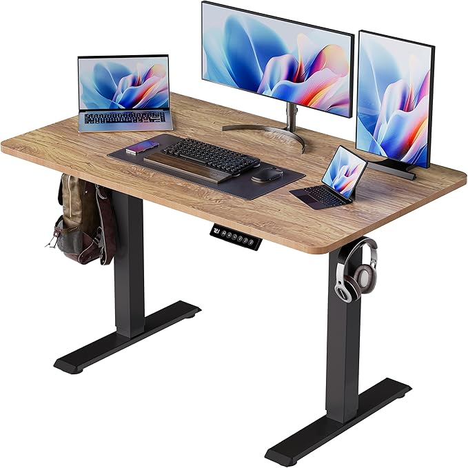 BIZUM 40x24 Inch Electric Standing Desk with Memory Presets, Quiet Motor Height Adjustable Stand Up Desk for Home Office & Gaming, Ergonomic Sit Stand Workstation，Light Rustic Brown