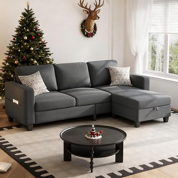 Youmumeub 79''Sectional Couch Couches for Living Room - L-Shaped 4-Seater Deep Sectional Sofa,Removable Covers,Suitable for The Living Room, Apartment or Office-Dark Gray