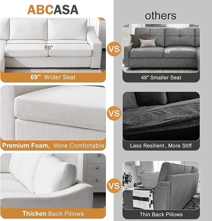ABCASA 112" Convertible Sectional Sofa, Large L Shaped Couch with Detachable Sofa Cover, Modular Couch for Living Room, Breathable Linen Fabric Corner Sofa for Apartment, Ivory