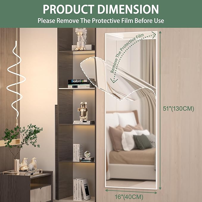 Hasipu Door Mirror Full Length, 51 x 16 Inch Full Body Wall Mirror Over The Door Hanging Mirror for Bedroom, Living Room, Cloakroom