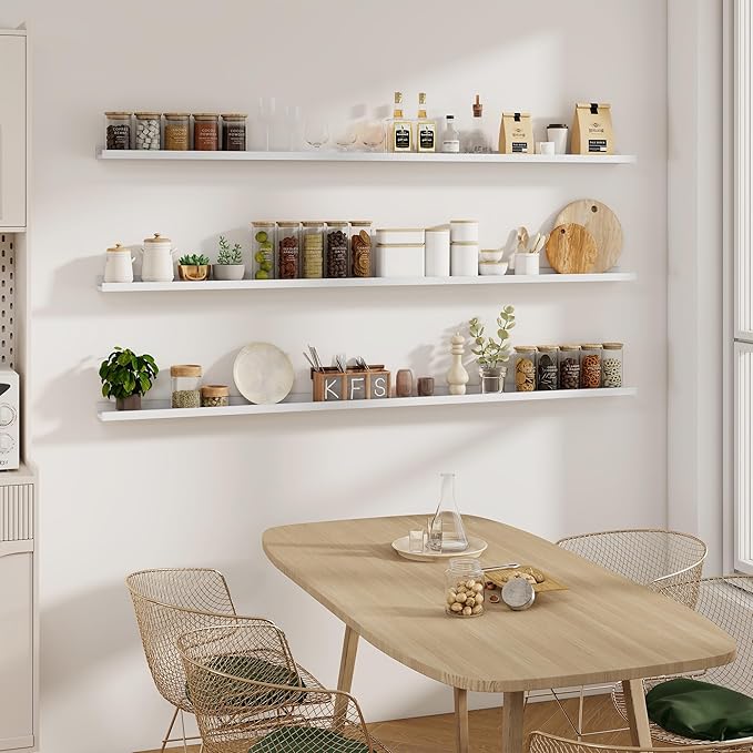 Solid Ash Wood Picture Ledge Shelf, 24 Inch Floating Shelves with Lip Set of 2, Photo Ledge Shelf Nursery Bookshelf Wall Mounted for Living Room Bedroom Decor, White