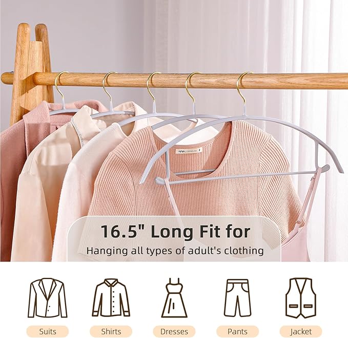 MOPALL Clothes Hangers 20 Pack, Non Slip Hangers Sweater Hanger No Shoulder Bump, 16.5 Inch Wide Durable and Strong Shirt Coat Dress Skirt Suit Hangers with Pants Bar for Laundry & Everyday Use, Gray