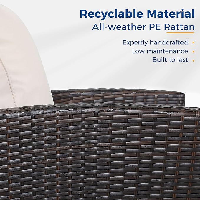 Wisteria Lane 5 Piece Outdoor Patio Furniture Sets, Wicker Conversation Set for Porch Deck, Brown Rattan Sofa Chair with Cushion