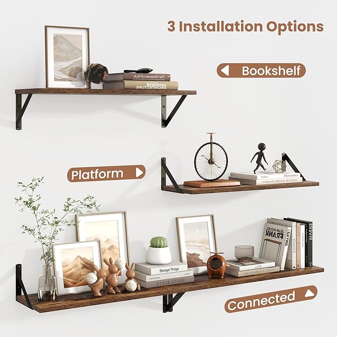 Axeman Floating Shelves for Wall 24 Inch | 24W x 8D Rustic Floating Wall Shelves Set of 2 | 8 Inch Deep Wood Shelves for Bathroom Kitchen Living Room | Bookshelf Display Shelves