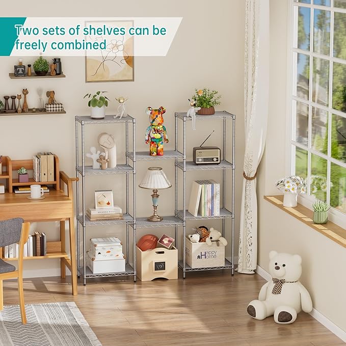 SINGAYE 5 Tier Shelf Wire Shelving Adjustable Storage Shelves Rack Standing Units for Kitchen Closet Laundry Bathroom Organizers Metal Pantry Narrow Mesh Gaps 10" D x 16" W x 55" H Gray