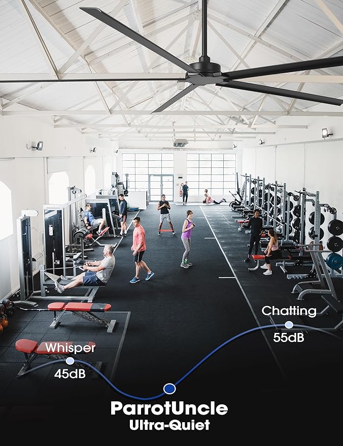 Ceiling Fans Outdoor Waterproof, 84 Inch Black Industrial Ceiling Fans without Lights, Large Ceiling Fan No Light with 5 Aluminum Blade, Reverse DC Motor, Outdoor Fans for Patio Shop Garage LivingRoom