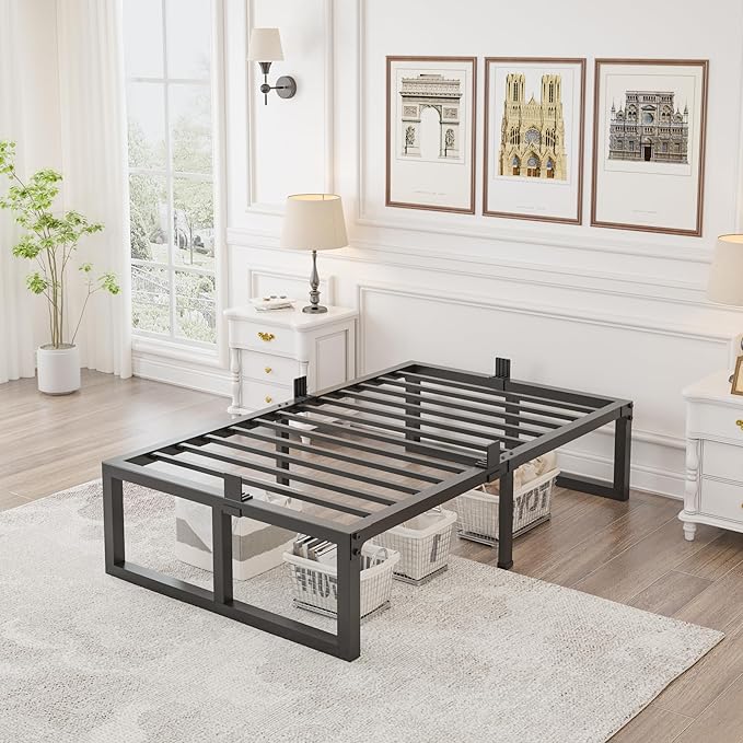 16 inch Twin XL Bed Frame,3500 lbs Heavy Duty Metal Platform,Steel Slats Support/No Box Spring Needed/Noise Free/Non-Slip/Easy Assembly