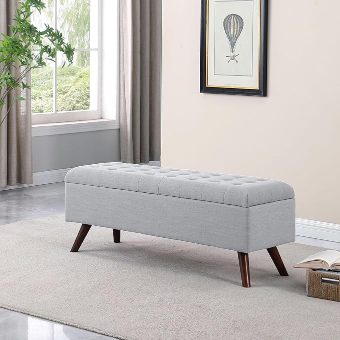 HomePop Modern Tufted Storage Bench|Homepop Home Décor|Bench with Storage for Living Room & Bedroom - Gray Woven