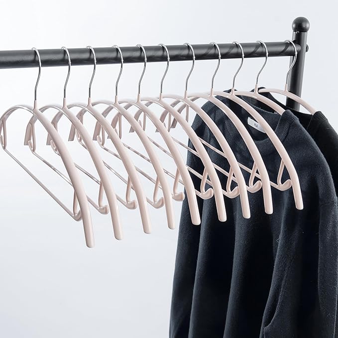 16.5 Inch Pink No Shoulder Bumps No Mark Non-Slip Rubber Coated Contour Meta Hanger for Sweater T-Shirt Suit Coat Uniform with Pants Bar Pack of 20