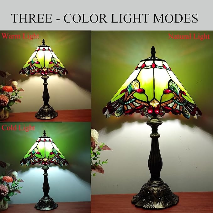 Tiffany lamp Green Baroque Style Stained Glass Table Lamp 12X12X19 Inches 3 -Way Tiffany Style Antique Light for Home Bedroom Living Room - 12W E26 Bulb Include