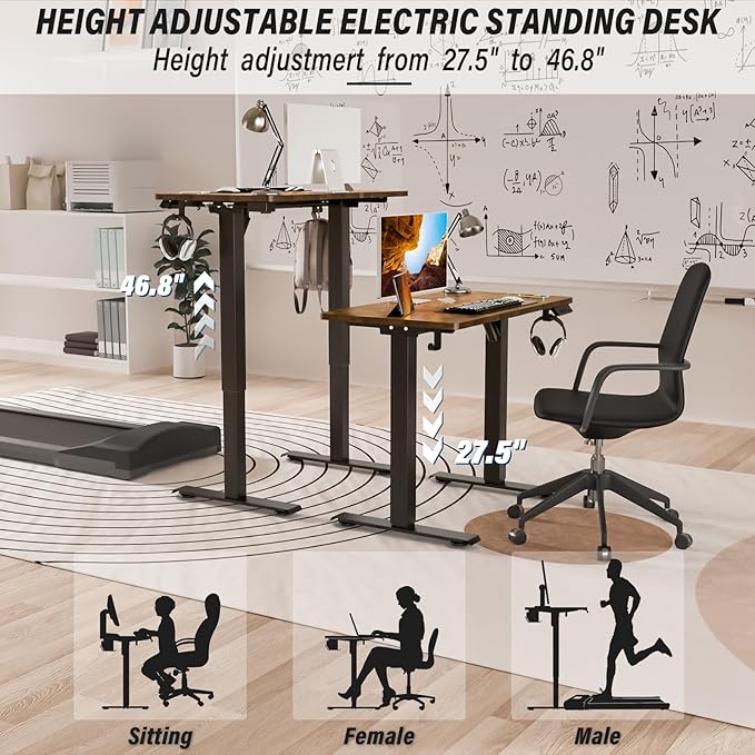 Kingant Standing Desk Height Adjustable Small Electric Stand Up Desks [35 x 20 Inch] - Ergonomic Sit Stand Desk Rising Desks for Home Office Computer Desk Workstation