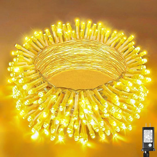 33ft 100 LED Christmas Lights Outdoor Waterproof, Warm White Christmas String Lights Indoor Clear Wire 8 Modes, Plug in Twinkle Fairy String Lights for Bedroom Wedding Classroom Garden Decorations