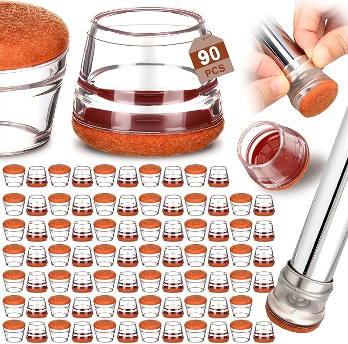 Chunful 96 Pcs Chair Leg Floor Protectors TPE Classroom Chairs & Desks Leg Covers with Quiet Felt Sliders Prevent Floor Scuffs & Scratches Desks Foot Caps Pads Teacher Classroom Supplies (Brown)